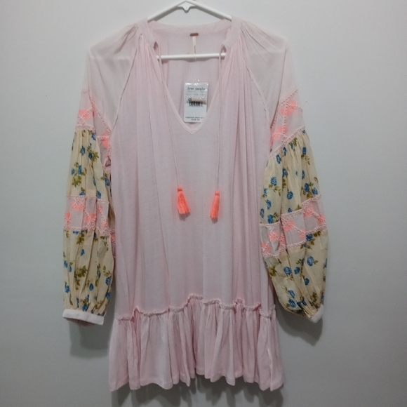 Free People Pink Floral Mist Combo Tunic Top / Dress  Size Small - Picture 5 of 12